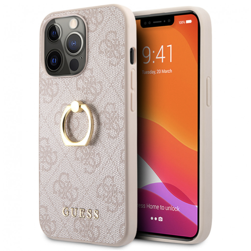 Чехол iPhone 14 Pro Накладка Кожзам Guess 4G + Ring Hard