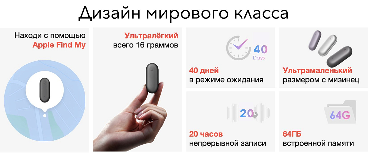 Умный диктофон PLAUD NotePin Lunar Silver
